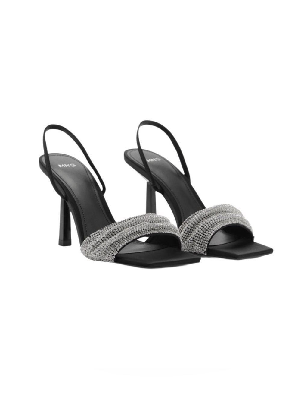 Mango Rhinestone Strap Heeled Sandals Black Size 39 New